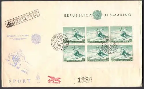 1953 San Marino, Skiatrice BF 15, Umschlag Venetia Nr. 176 bis, rückseitig storniert