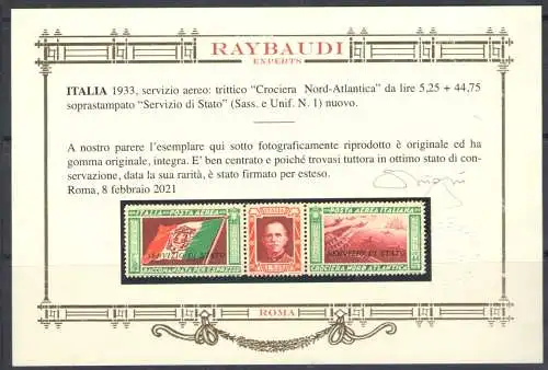 1933 Italien - Flugdienst - Triptychon Nordatlantikkreuzfahrt - postfrisch **