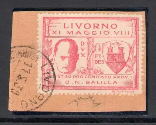 1930 Italien, Livorno, Mussolinis Besuch in Livorno Nr. 1 - Gebraucht auf Fragment