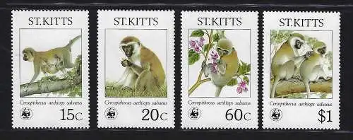 1986 ST. KITTS, Yvert e Tellier n. 613/16, Affen - postfrisch**