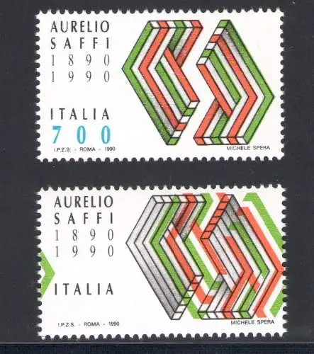 1990 Italien, SAFFI Nr. 1931 Farben verschoben und ohne den Wert von 700 Lire, postfrisch **