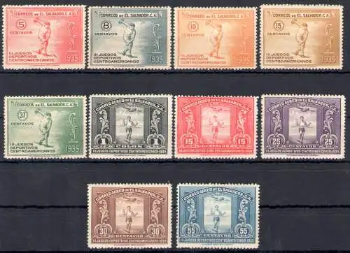 1935 El Salvador, Zentralamerikanische Sportspiele - Yvert 491/95 + PA 31/35 - MH*