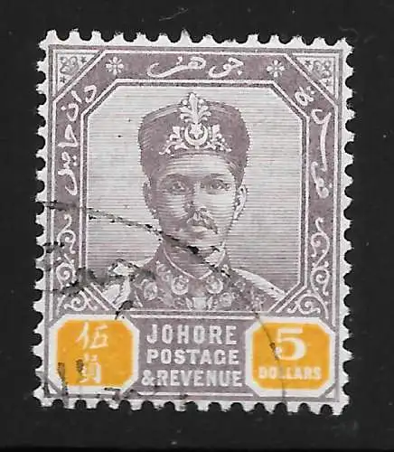 1898 Malaysische Staaten JOHORE - SG 53 5$ dull purple and yellow Usato