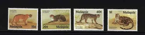 1987 Malaysia Yvert und Tellier Nr. 389-92 Tiere - Katzen 4 Werte, postfrisch **