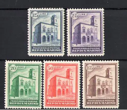 1932 SAN MARINO, Eröffnung Palazzo delle Poste, Nr. 159-163 - MNH ** Zertifikat Philatelie De Simoni