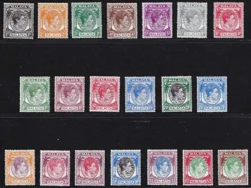 1949-52 MALAKKA - Stanley Gibbons Nr. 3-17 - Serie mit 20 Werten - postfrisch **