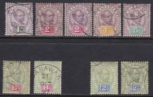 1888-92 SARAWAK - SG Nr. 8/16 9 val GEBRAUCHT