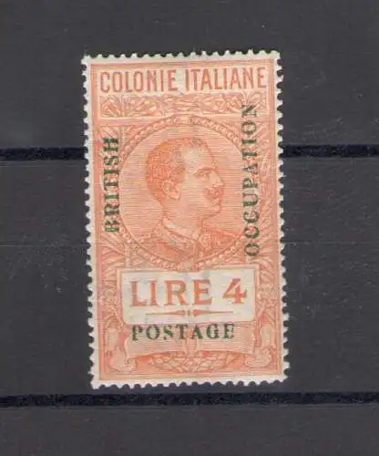 1941 Briefmarken der italienischen Kolonien aufdruckte British Occupation und nicht ausgegebenes Porto 4 Lire Orange, Nr. 13 MNH **