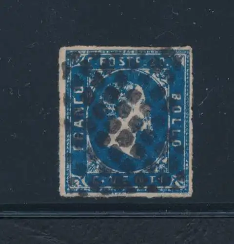 1851 SARDINIEN, 20 Cent. Blau auf Fragment, signiert A. Diena