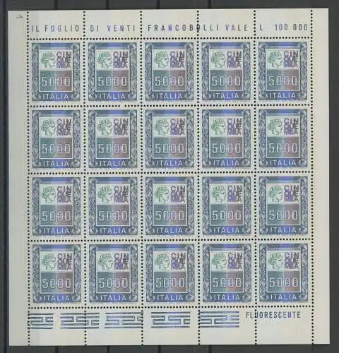 1978-79 Italien - Republik, Nr. 1442, 5000 Lire polychrom, im Kleinbogen von 20, postfrisch **