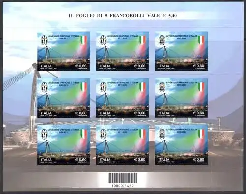 2012 Italien - Republik, Kleinbogen Juventus Champion, Sächsischer Katalog Nr. 29, postfrisch **