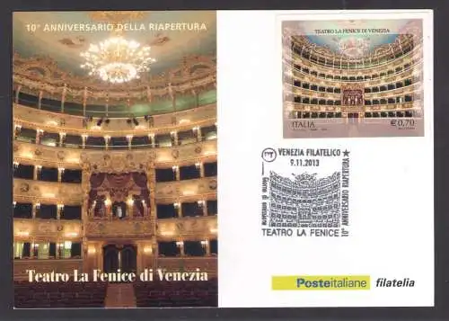 2013 Italienische Republik, Teatro Fenice - nicht gezahnt - nicht gestanzt, Nr. 3496A, auf Postkarte