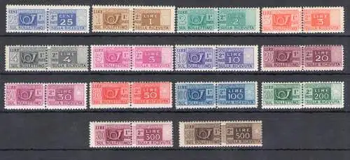 1946-51 Italien - Republik, filigrane Postpakete Rad, 15 Werte, postfrisch** - Mittelmäßige Zentrierung