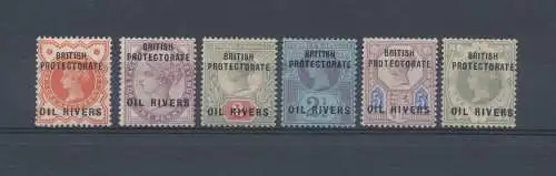 1892 Nigeria - Niger Coast Protectorate - Stanley Gibbons n. 1/6 - Aufdruck British Protectorate Oil River - MH* (Some spot on 1 £)