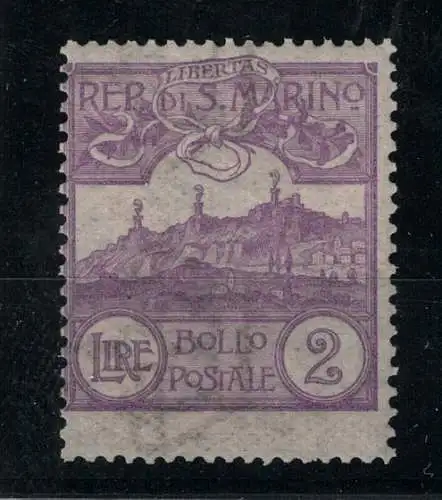 1903 SAN MARINO, 2 Lire violett # 44 - Raybaudi Zertifikat - MNH **