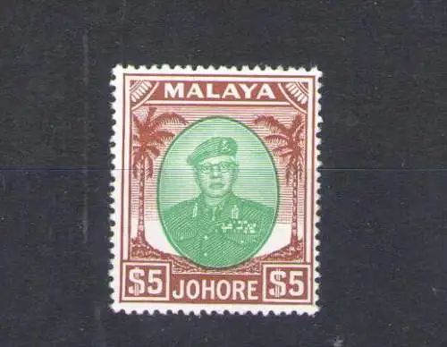 1949-55 Malaysische Staaten - Johore - Stanley Gibbons Nr. 147 - Sultan Sir Ibrahim - 5$ - grün und braun - postfrisch **