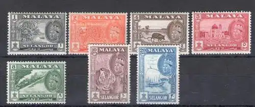 1961-62 Malaysian States - SELANGOR - Stanley Gibbons Nr. 129-35 - Serie mit 7 Werten - MNH **