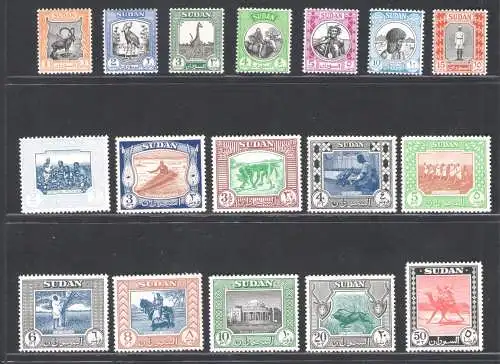 1951-61 Sudan - Stanley Gibbons Nr. 123-39, Serie mit 17 Werten, postfrisch **