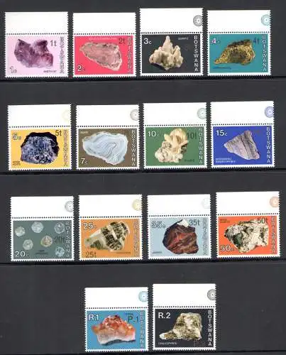 1976 BOTSWANA - Yvert Katalog Nr. 307-20 - Ordentliche Serie Mineralien Aufdruck neue Münze - 14 Val. MNH** - Alle hohen Bogenrand