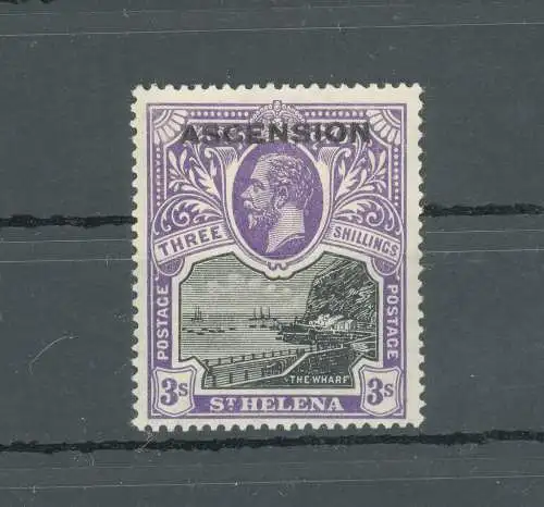 1922 ASCENSION, Stanley Gibbons Nr. 8 - 3 Scellini schwarz und violett - postfrisch **