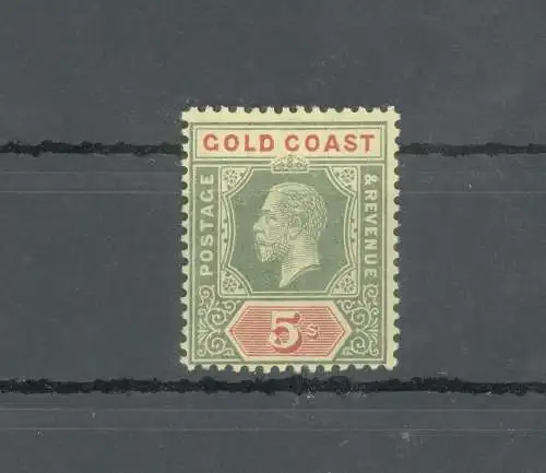 1913-21 Gold Coast, Stanley Gibbons n. 82b, 5 Scellini grün und rot, weißer Rücken, postfrisch**