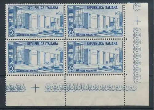 1952 Italien - Republik, 30 Fiera di Milano - 1 Wert, Nr. 685, gute sehr gute Zentrierung, postfrisch ** - Viererblock - Bogenwinkel