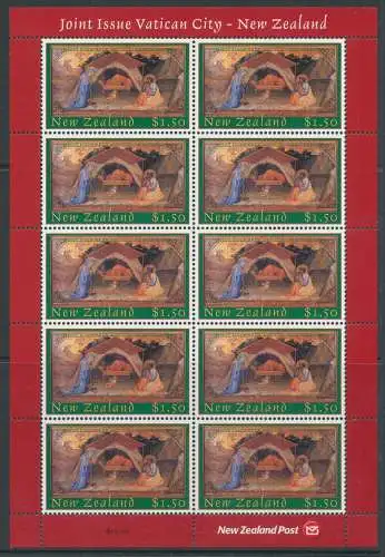 2002 New Zealand - Weihnachten - Gemeinschaftsausgabe mit Vatikan Nr. 1290 - 10-Werte-Minibogen - postfrisch **