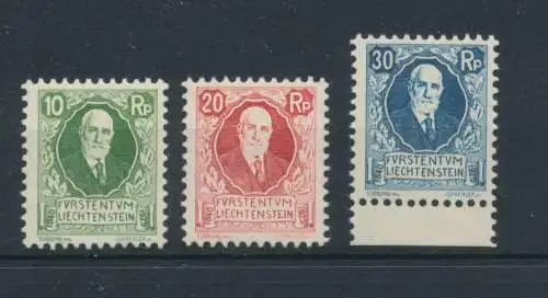 1925 Liechtenstein, n. 72/74, 85. Geburtstag von Prinz Johannes II., 3 Val, NMH**