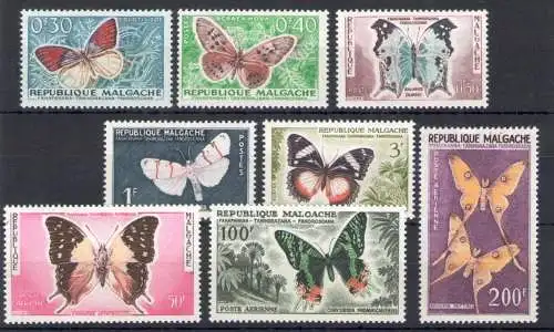 1960 Republique Madagache - Catalogo Yvert n. 341/44 + Luftpost 80/82 - Schmetterlinge - 8 Werte - postfrisch **