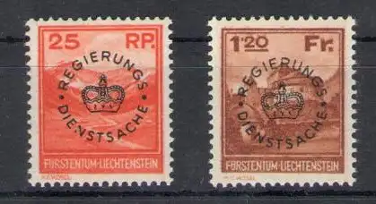 1933 Liechtenstein - Dienstmarken Nr. 9/10, Aufdrucke Regie Rungs Dienstsache, 2 Werte - postfrisch**