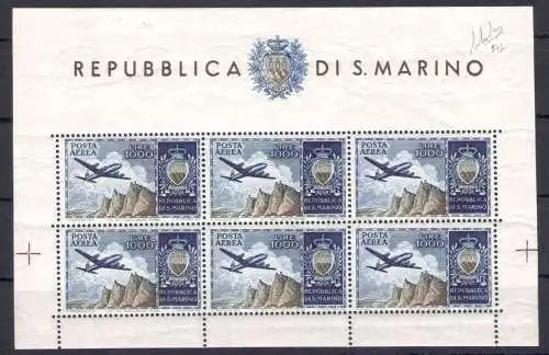 1954 SAN MARINO, Flugblatt Nr. 16 Flugblatt Ansicht und Wappen, postfrisch **, Landmans Historisches Zertifikat