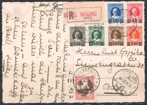 1934 Vatikan, Provisorisch auf Postkarte, Einschreiben, Nr. 35/40 - Gebraucht