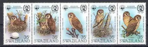 1982 SWASILAND, Yv 399/403 Vögel - Eulen - 5 Werte - postfrisch **