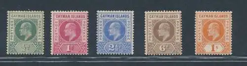 1902-03 Kaimaninseln, Stanley Gibbons n. 3/7, Serie mit 5 Werten, MH*