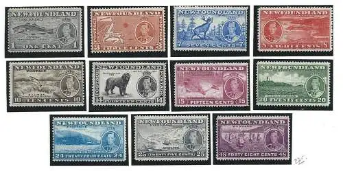 1937 TERRANOVA-NEWFOUNDLAND - SG 257/267 Additional Coronation Issue, 11 Values, MNH**