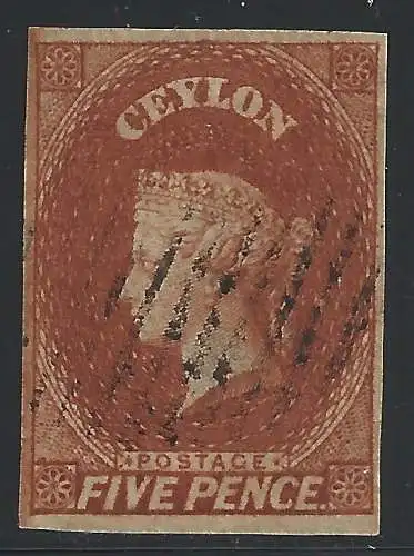 1857 CEYLON - SG Nr. 5 5d kastanie GEBRAUCHT