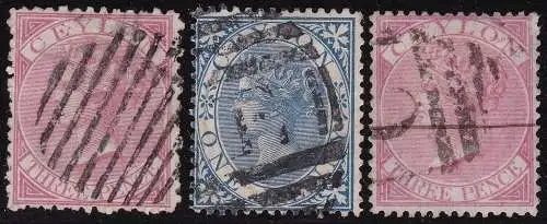 1866-6 CEYLON, SG 60/63 3 Werte GEBRAUCHT