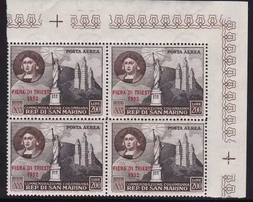 1952 SAN MARINO, PA Nr. 102 200 Lire dunkelblau und schwarz MNH/**