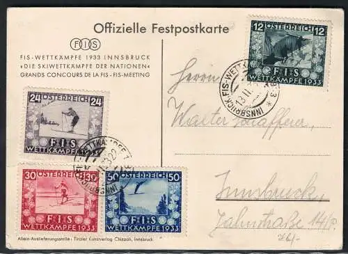 1933 ÖSTERREICH, Offizielle Postkarte FIS Nr. 426/29 - Gebraucht