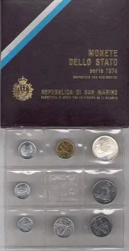 1974 Republik San Marino Divisionsmünzen FDC mit 500 Lire Silber