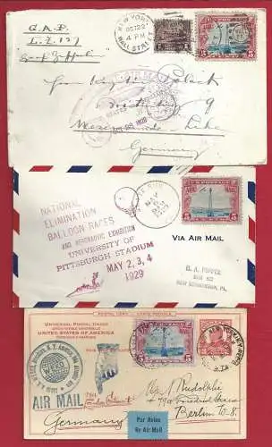 1928-29 USA, 3 interessante Luftpostbriefe