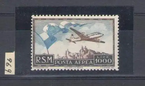 1951 SAN MARINO Luftpost Nr. 99 Flagge MNH ** Zertifikat Enzo Diena