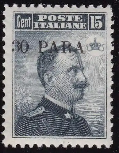 1908 Levante Konstantinopel, Nr. 10 30pa. su 15c. grau schwarz MNH/**