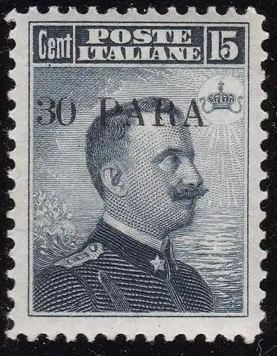 1908 Levante Konstantinopel, Nr. 10 30pa. su 15c. grau schwarz MNH/**