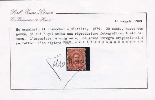 1879 Italien - Königreich, Nr. 37/43, Abbild Umberto I, postfrisch** - 4 Zertifikate