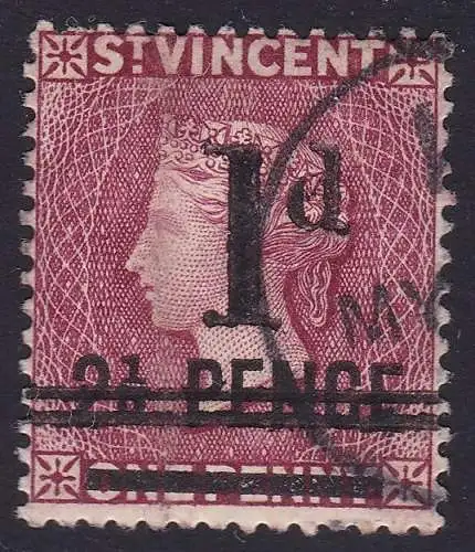 1885 ST. VINCENT - SG Nr. 46 1d. auf 2 1/2 auf 1d. GEBRAUCHT