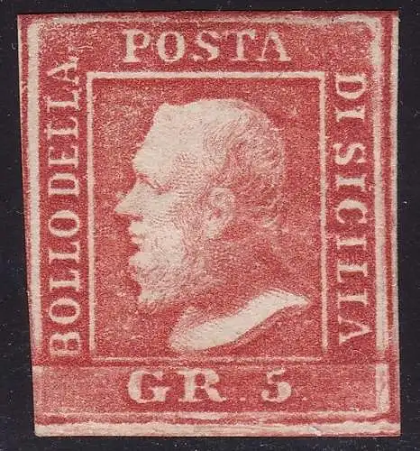 1859 SIZILIEN, n. 10a 5 Körnung rot MLH / * POSITION 94 Bolaffi / AD signiert