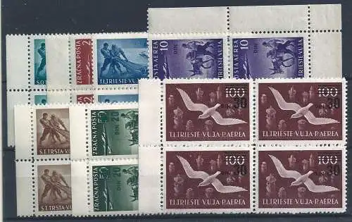 1949 TRIEST B Luftpost 10/16 7 Werte MNH/** QUARTINA