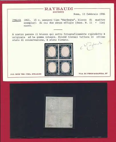 1863 Italien - Königreich, Nr. 11+11n SORTE - MNH ** Raybaudi Zertifikat VOLLGUMMI