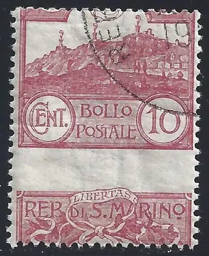 1903 SAN MARINO, Nr. 36b, Ansicht 10 Cent. karmin, gebrauchte Briefmarke, Sorte nicht aufgeführt